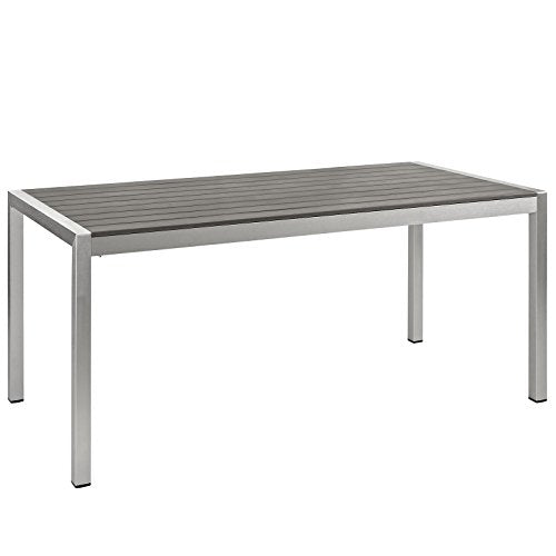 Modway Shore 7-Piece Aluminum Outdoor Patio Dining Table Set Silver Black