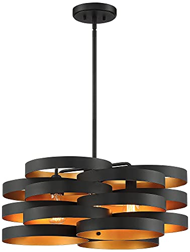 Possini Euro Design Zia Black Gold Metal 6-Light Chandelier Black