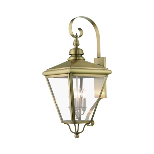 Livex Adams 4 Light Extra Large Outdoor Wall Lantern Antique Brass/Brushed Nickel