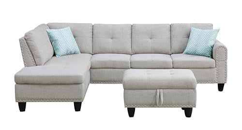 FANYE L-Shaped Modular Sectional Sofa Light Gray-a