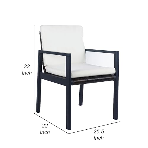Benzara Outdoor Dining Chair Set of 2 Cushioned Seat White and Black
