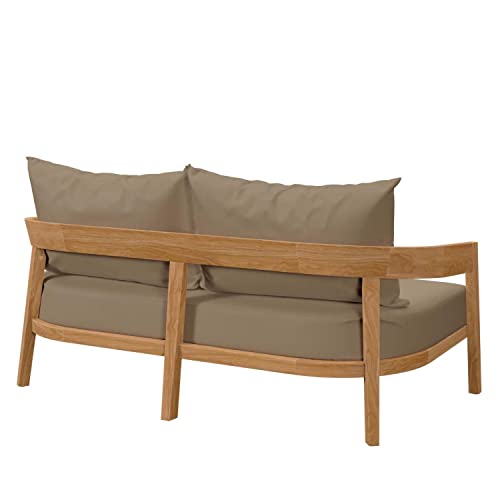 Modway Brisbane Modern Teak Wood/Fabric Patio Loveseat Natural Light Brown