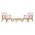 WholesaleTeak Lagos 3 Pc Lounge Chair Set with Cushions - 2 Lounge Chairs & Ottoman in Canvas White
