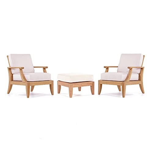 WholesaleTeak Lagos 3 Pc Lounge Chair Set with Cushions - 2 Lounge Chairs & Ottoman in Canvas White