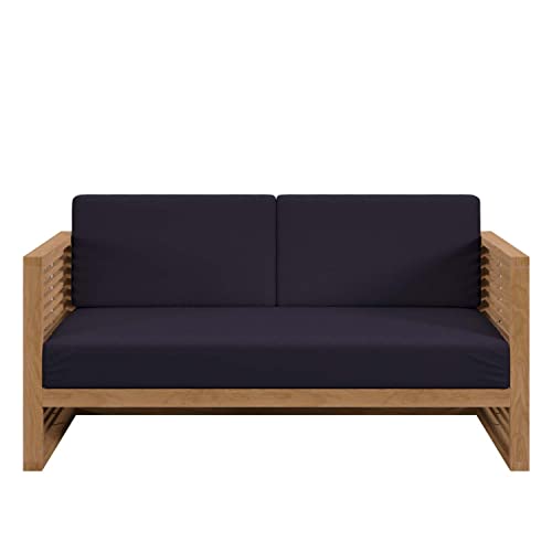 Modway Carlsbad Modern Teak Wood Fabric Patio Loveseat Navy Natural