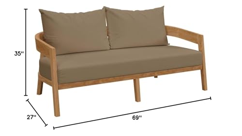 Modway Brisbane Modern Teak Wood/Fabric Patio Loveseat Natural Light Brown