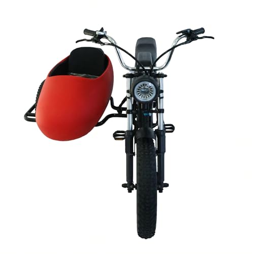 RZZLGY Electric Motorcycle with Sidecar, Snow Tires, 60km Range, Red