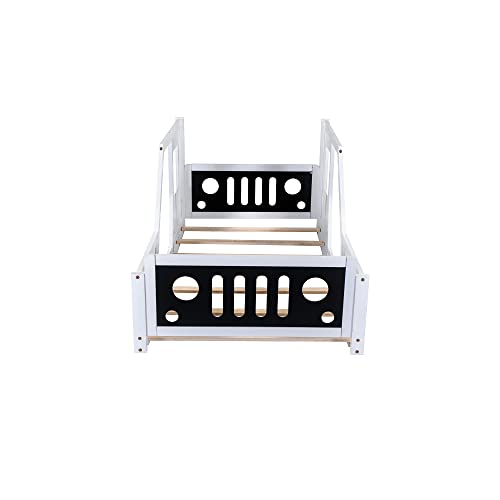 Winwee Twin Car-Shaped Platform Bed Frame with Wheels, White