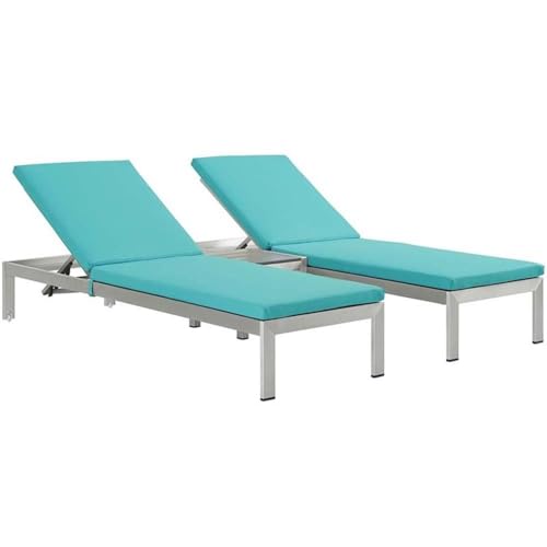 Pemberly Row 3-Piece Modern Aluminum Patio Chaise Lounge Set Turquoise