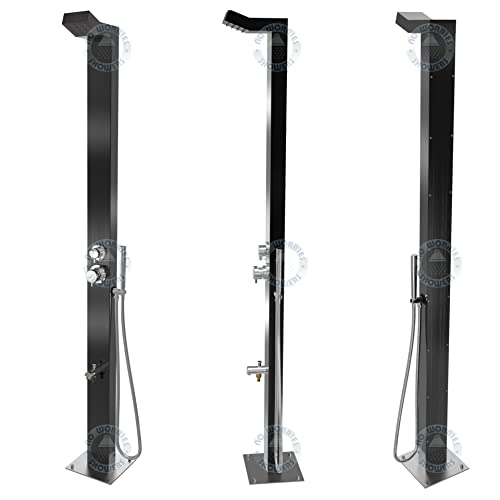 No Worries Products Bondi Black ADA 316 Marine Grade Stainless Steel Outdoor Shower Panel Brushed Stainless Steel