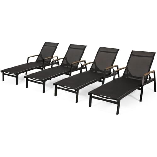 Christopher Knight Home Teresa Outdoor Aluminum Chaise Lounge with Mesh Seating Set of 4 Black