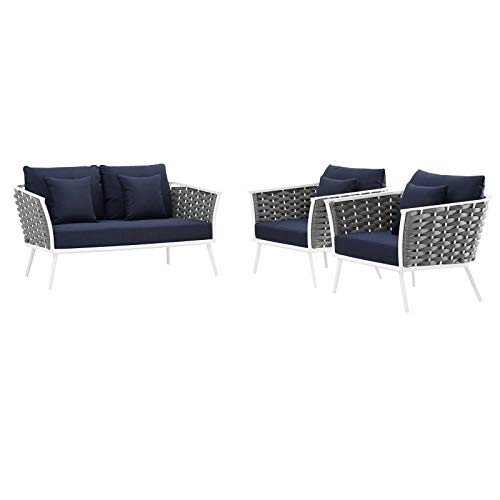 Modway Stance Outdoor Patio Aluminum Loveseat and Armchairs White Navy
