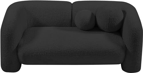 Meridian Furniture Emory Collection Art Deco Boucle Upholstered Loveseat Black