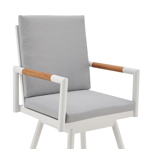 HomeRoots 43" Light Gray Metal Swivel Outdoor Counter Height Bar Chair with Footrest Grey