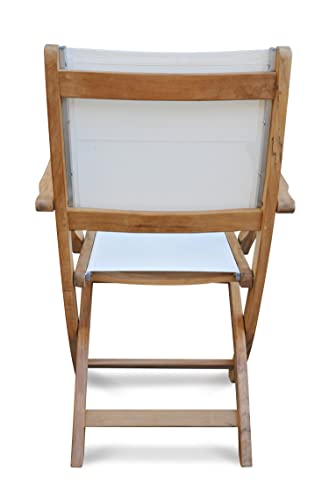 Regal Teak Teak Folding Chair with Arms Sling Seat Pair White
