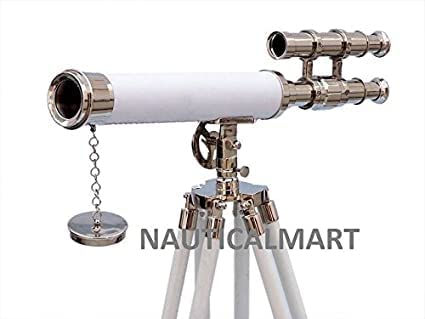 Nautical-Mart Floor Standing Chrome White Leather Griffith Astro Telescope 50
