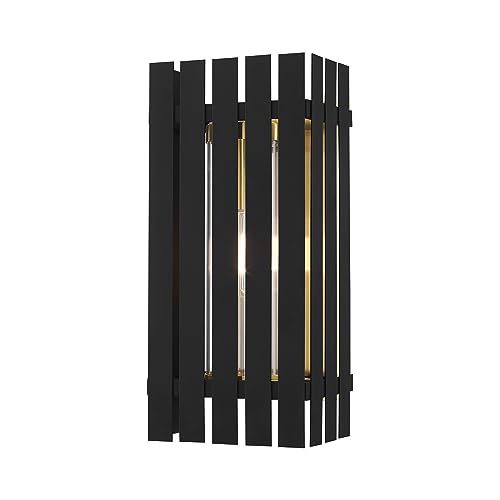 Livex 1 Light Black Outdoor Wall Lantern Brass
