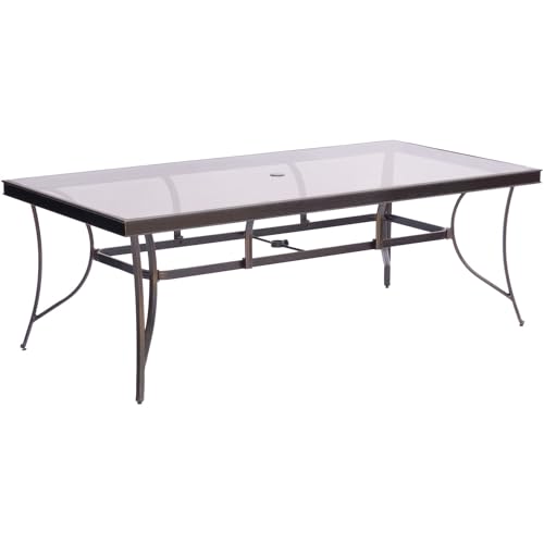 Hanover Monaco 9-Piece Outdoor Dining Set with Glass Table and 8 Chairs Tan