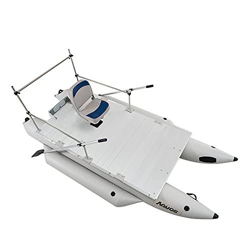 AQUOS Heavy-Duty 12.5FT Inflatable Pontoon Boat with Swivel Seat and Guard Bar Grey