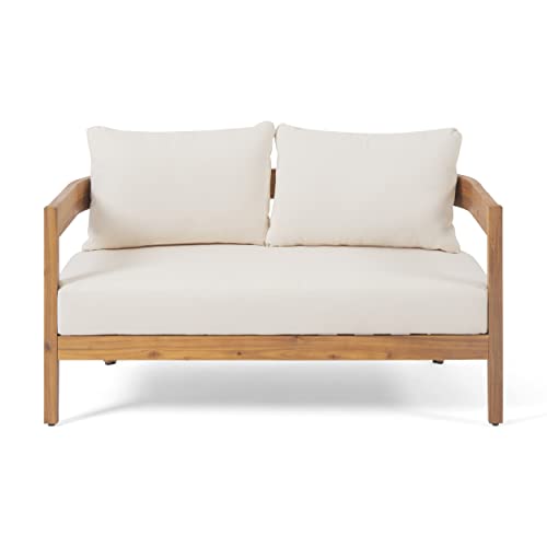 Christopher Knight Home Alina Outdoor Acacia Wood Loveseat Set with Coffee Table Teak Finish, Beige