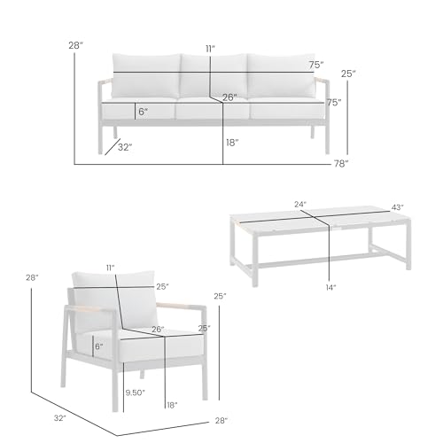 Armen Living Royal Modern Outdoor Patio Conversation Set 4 Piece Black