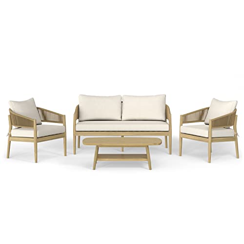 SIMPLIHOME Bayshore Contemporary 4 Piece Outdoor Conversation Set Natural