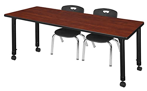 Regency Height Adjustable Mobile Classroom Table Set with 12" Andy Chairs, Cherry/Black