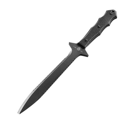 Moteng XSF-1 Black Blade Serrated Knife with Black G-10 Handle and Sheath