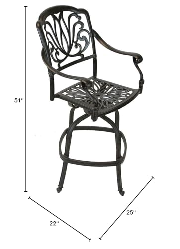 Patio Land Elizabeth Outdoor Patio Swivel Bar Stools 30" Cast Aluminum Dark Bronze Sunbrella Sesame