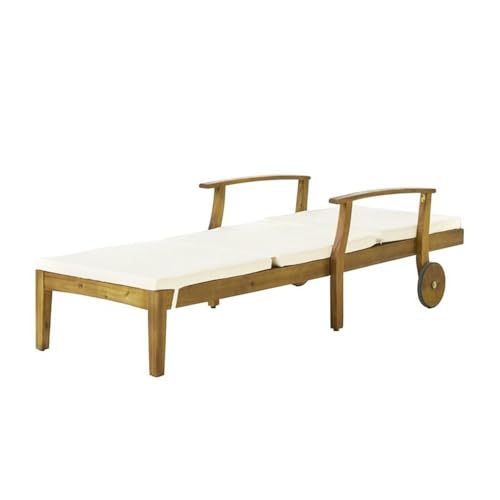 Noble House Perla Outdoor Wood 3-Pc Chaise Lounge Set with Cushion Cream
