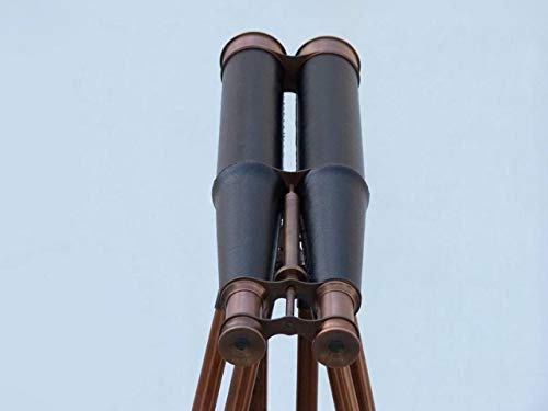 Hampton Nautical 62" Floor Standing Admirals Telescope with Leather Binoculars White