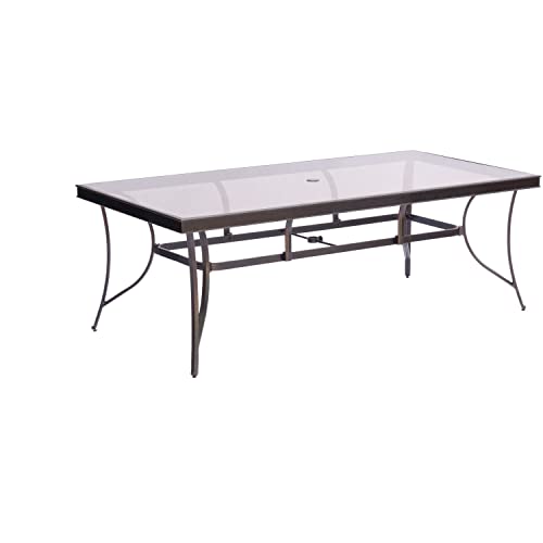Hanover Traditions 9 Piece Outdoor Dining Set with Extra-Long Glass-Top Table Tan