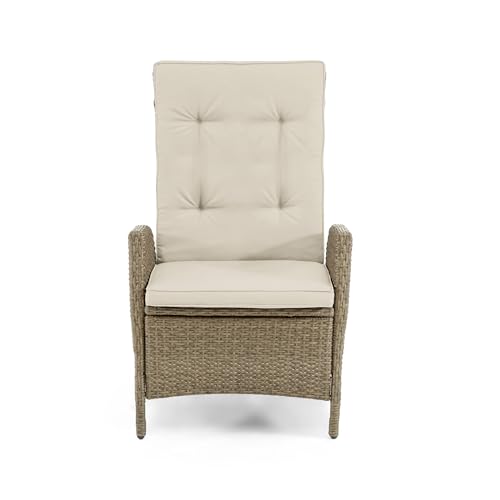 Greemotion Garda Modern 4-Piece Aluminum Reclining Chairs and Ottomans Set Beige and Natural Brown