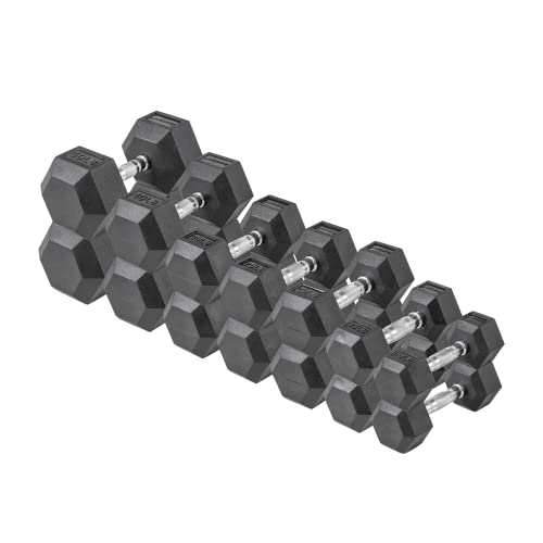 Lifeline Hex Rubber Dumbbell Fitness Training Weight Set 380lb Black/Chrome
