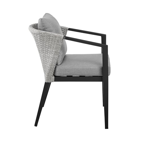 Benzara Nyla 22 Inch Patio Dining Chair Set of 2 Aluminum Wicker Black Gray