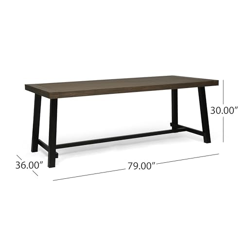 Christopher Knight Home Atlantic Outdoor Acacia Wood and Iron 9 Piece Dining Set Gray Black Dark Gray