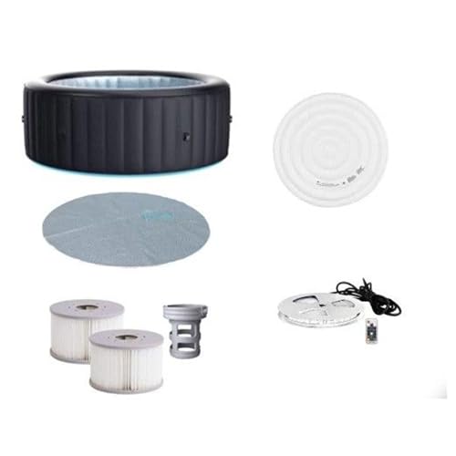 M Spa Urban Series Aurora Round Inflatable Outdoor Spa with LED Lights Black