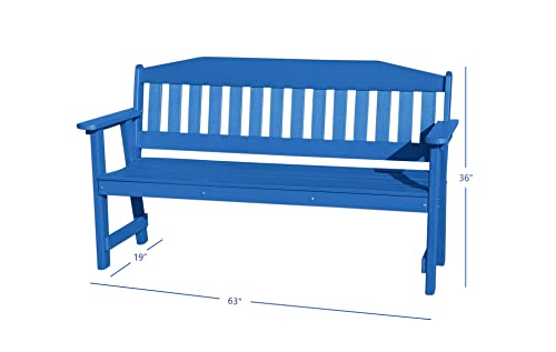 Phat Tommy Outdoor Garden Bench, Weatherproof Poly Lumber Furniture, Blue