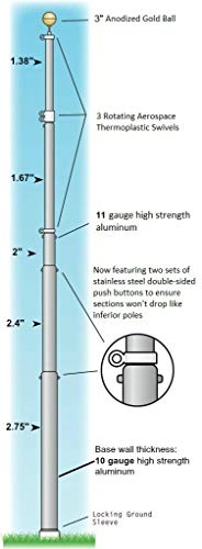 Telepole 25' Superior 1 Telescoping Flagpole 10 Gauge Aluminum Silver