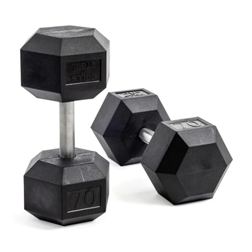 Bells of Steel Hex Dumbbells Set 55-80lb Rubber Medium Knurled