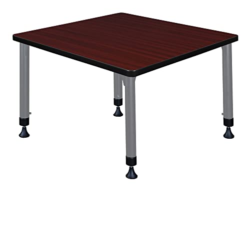 Romig Kee 30" Square Adjustable Classroom Table Mahogany & 4 Andy 12" Stack Chairs Black