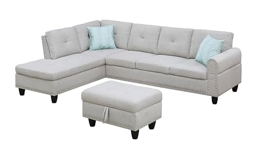 FANYE L-Shaped Modular Sectional Sofa Light Gray-a