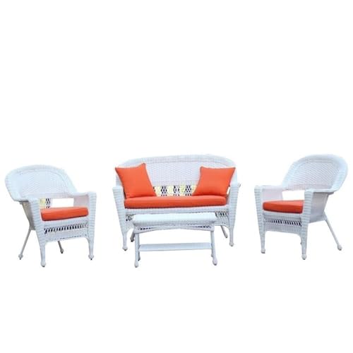 Jeco 4pc Wicker Conversation Set White with Brick Orange Cushions