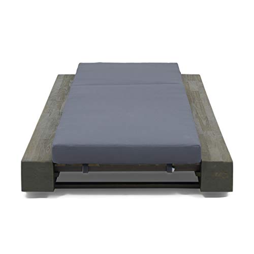 Great Deal Furniture Outdoor Acacia Wood Chaise Lounge Cushion Set of 4 Sandblast Gray Finish, Dark Gray