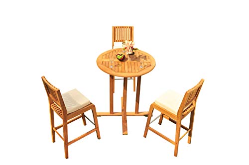 TeakStation Grade-A Teak Wood Maldives 4-Piece Bar Set with 36" Round Table & 3 Armless Chairs