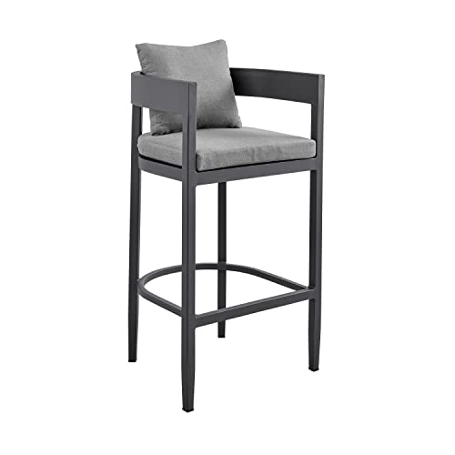 Armen Living Menorca Outdoor Patio 5-Piece Aluminum Bar Set Grey
