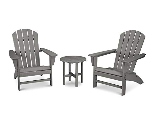 Polywood Nautical 3-Piece Adirondack Chair Set Slate Grey