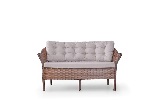 Angora Dinamic Rattan Outdoor Furniture Set – Stylish Garden Patio Set with Table, Double Chair, 2 Single Armchairs, Brown