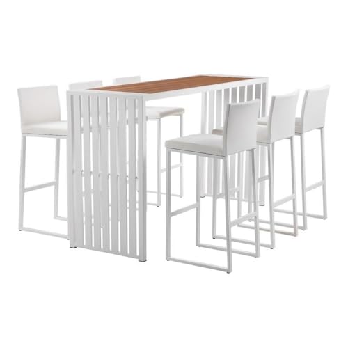 Afuera Living 7-Piece Modern Aluminum Patio Bar Set White