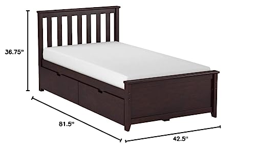Max & Lily Twin Bed Frame with Headboard & Storage Drawers Slatted Espresso
